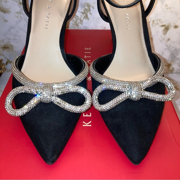 Kelly & Katie Black Blaken Pump Heels Silver Bows Cocktail Party Formal Shoes 7 - Picture 3 of 17